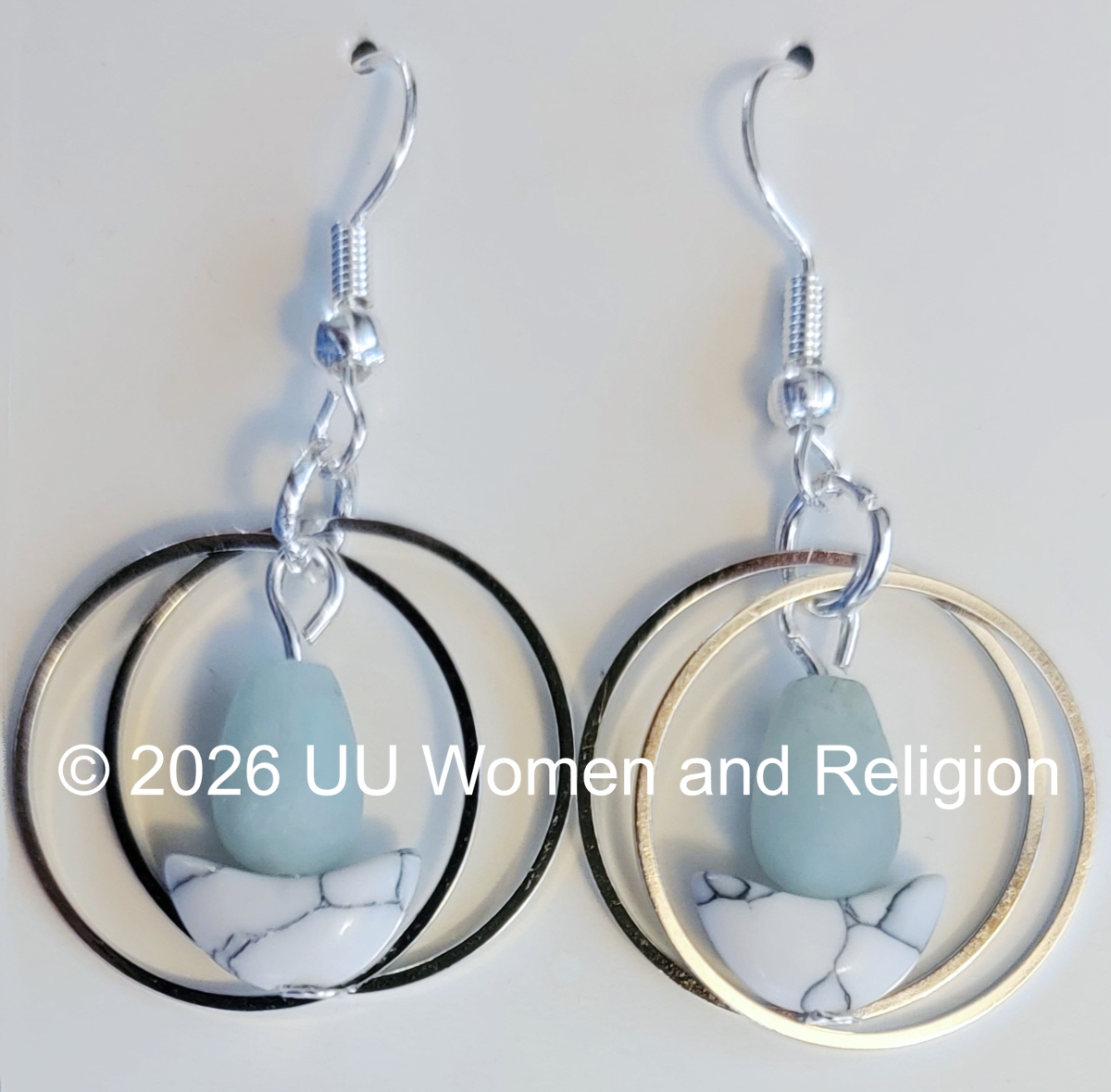 UU Chalice and double circle earrings blue white and silver