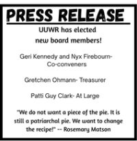 PRESS RELEASE - new UUWR officers chosen